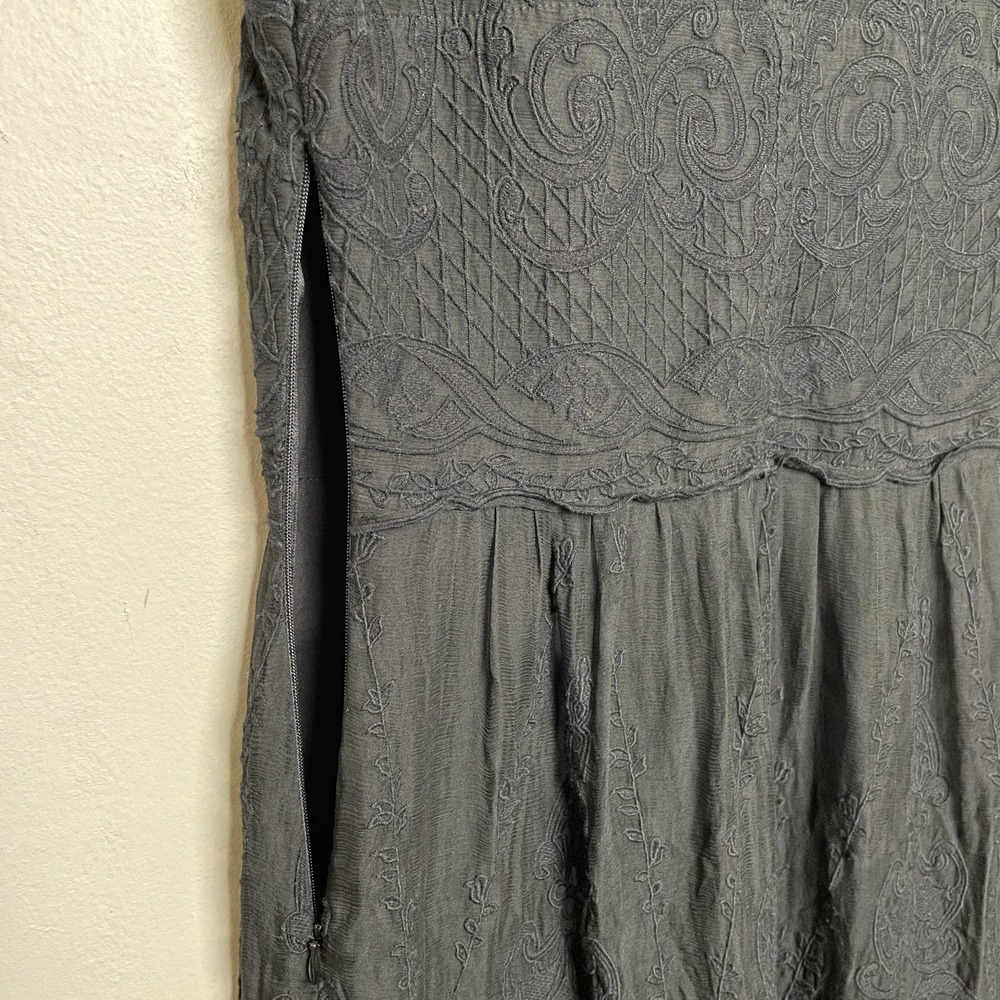 Dolce Vita Beautiful Silk Lace Sleeveless Crew Neck Embroidered Dress Black L - Picture 6 of 13